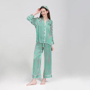 Conjunto de pijama de seda com estampa clássica listrada personalizada