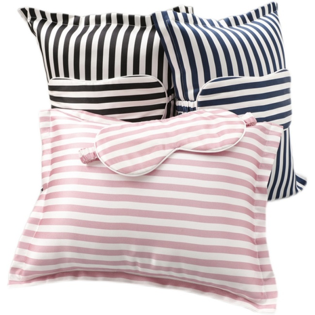 Custom Stripes 100% Cojín de almohada de seda de morera y juego de antifaz para la hora del almuerzo de la oficina de viaje