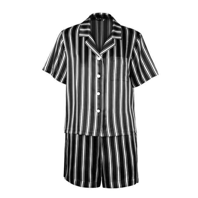 Pijama de seda corto con diseño de rayas clásico unisex personalizado para mujeres y hombres
