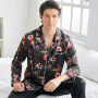 Conjunto de pijama de dos piezas de manga larga y pantalón de seda con estampado personalizado para hombre