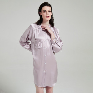 Пользовательские роскошные пижамы из чистого шелка, ночная рубашка, шелковое платье-рубашка