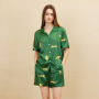 Conjunto de pijama de seda pura feminino 19 Momme com estampa de leopardo fofo curto