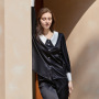 Luxury Loungewear Long Classic Black 19 Momme Mulberry Silk Pyjama Set für Sie