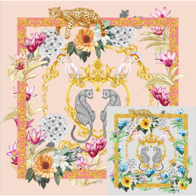 Foulard en sergé de soie 16 Momme imprimé double face Le Léopard