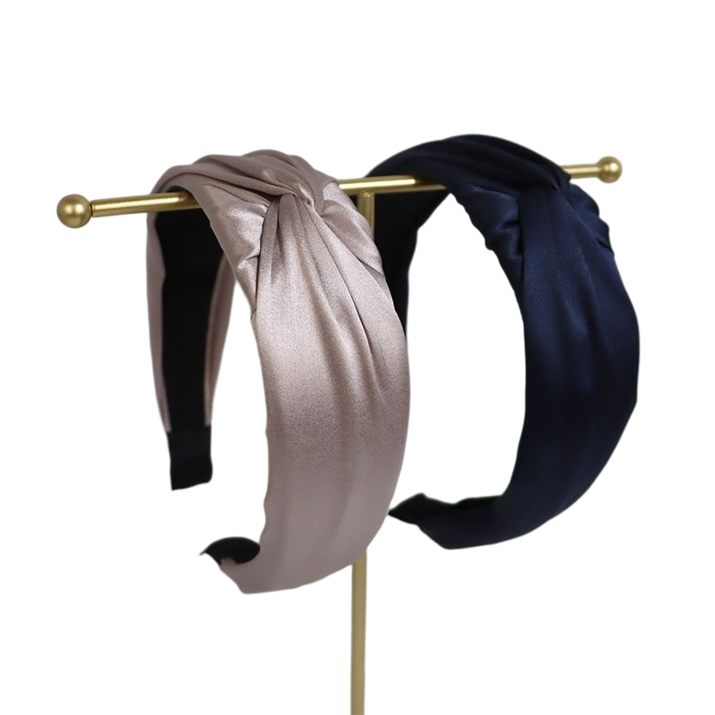 Banda para la cabeza de seda de lujo para mujer Envolturas para el cabello de seda elástica de color sólido