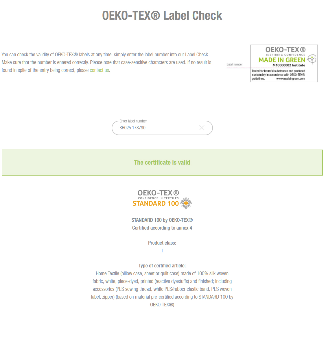 STANDARD 100 by OEKO-TEX® - Label Numbers