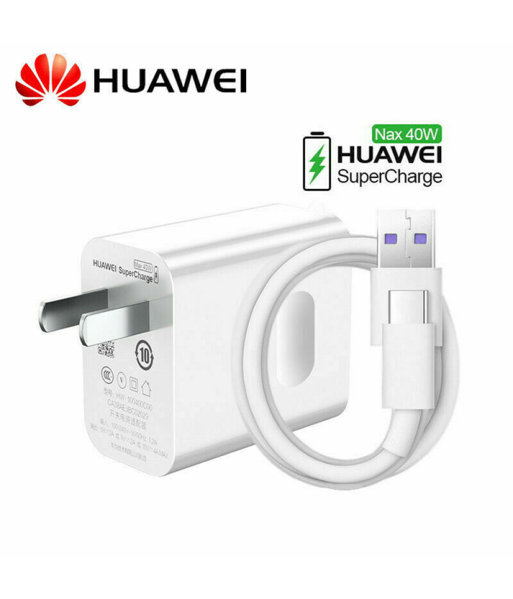 Chargeur d'origine Huawei Câble de données Chargeur de téléphone portable Prise de charge Charge rapide | Niveau d'efficacité énergétique 6 | Protection de sécurité | Avec câble de type C