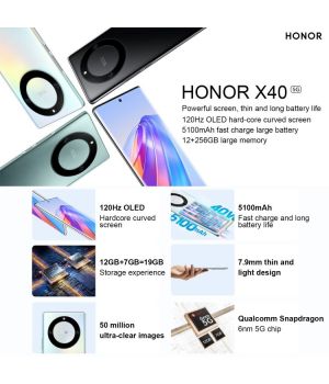 2022 Оригинальный HONOR X40 5G Dual Card Full Netcom 120 Гц 6.67-дюймовый изогнутый OLED-экран 5100 мАч 5G Snapdragon695 50-мегапиксельная камера Android 12 40 Вт Быстрая зарядка