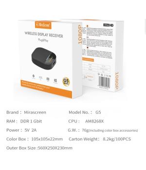Mirascreen G5 2.4G 5G 4K Dongle HDMI sans fil Clé TV Affichage WiFi Récepteur Dongle HDMI 1080P Miracast Airplay Mirroring To HDTV Projector