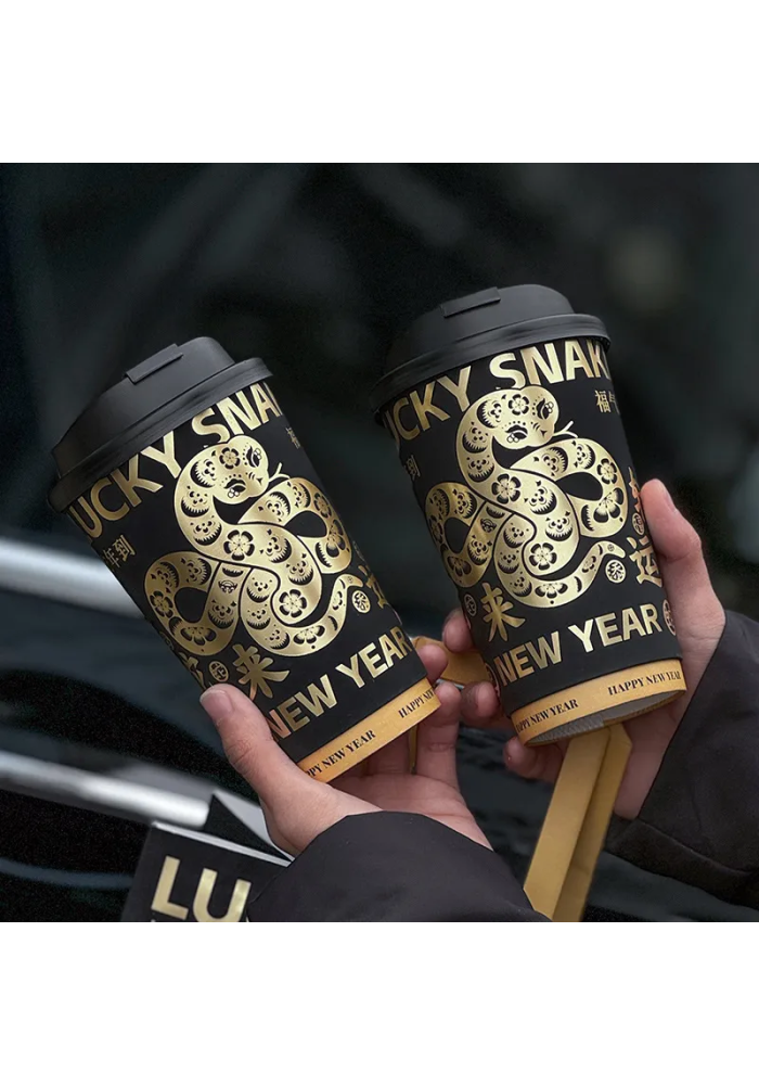 Custom Logo 12 oz Biodegradable Kraft Coffee Cup 500ml Volume Gold Foil Embossed Double Wall Single Paper Paper Craft