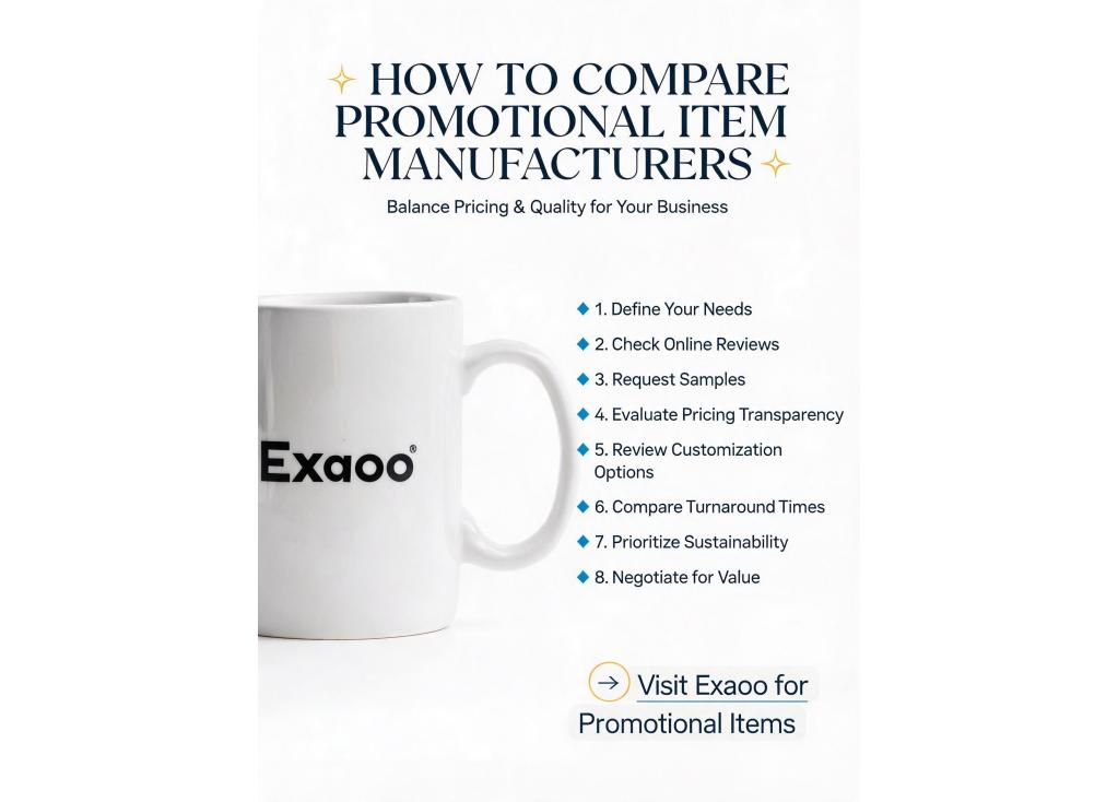 How to compare pricing and quality among different promotional item manufacturers?
