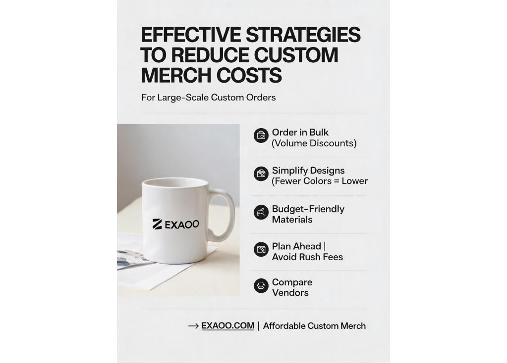 What are effective strategies to reduce costs in large-scale custom merchandise orders?
