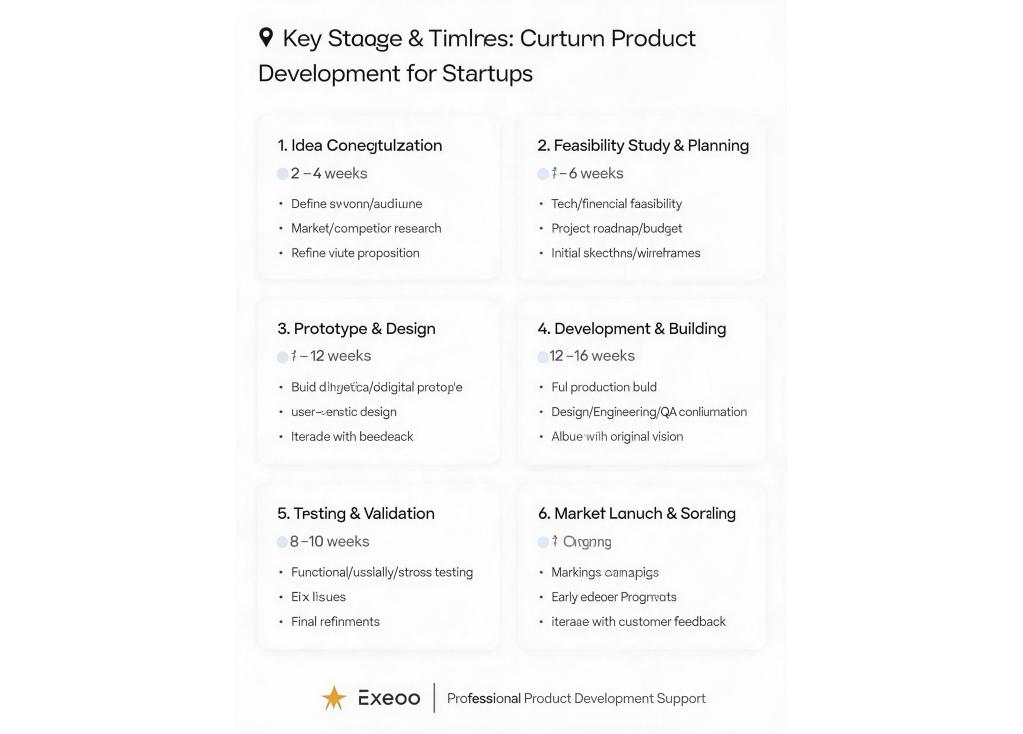 What are the key stages and timelines in custom product development for startups?