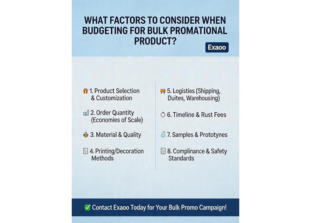 What factors should be considered when budgeting for bulk promotional products?