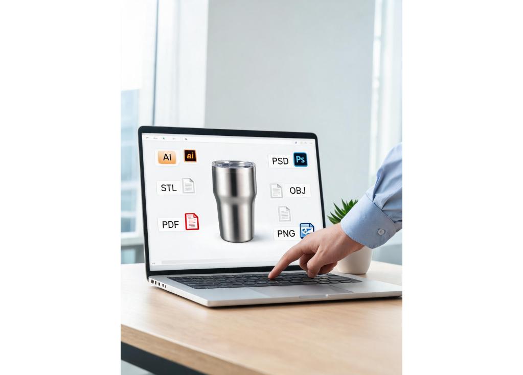 What design file formats are accepted for 3D mockups of custom merchandise?