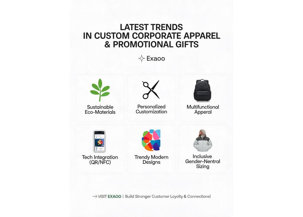What are the latest trends in custom apparel for corporate branding and promotional gifts?