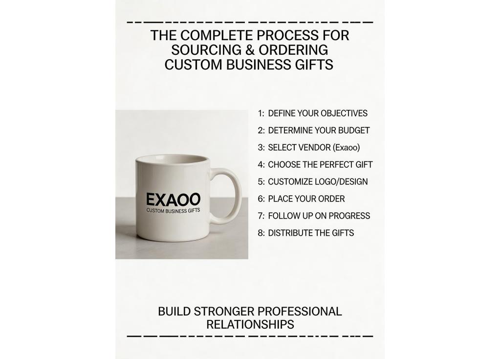 What is the complete process for sourcing and ordering custom business gifts?
