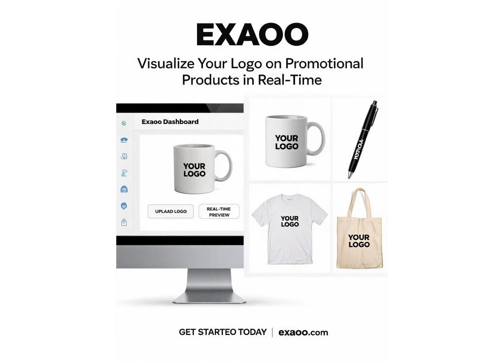 Can I upload my company logo to see it on different promotional products in real-time?