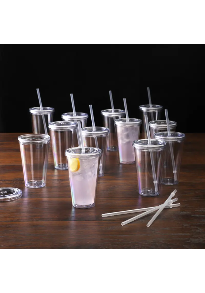  Double Wall Plastic Clear Reusable Cups 