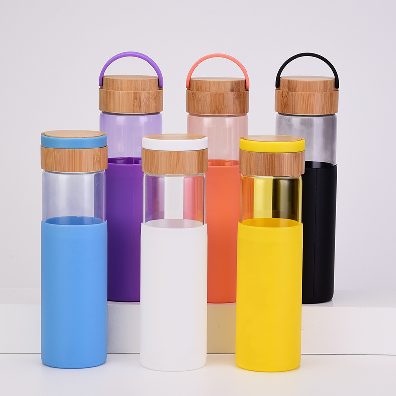 Multi-Color Glass Water Bottle with Silicone Sleeve