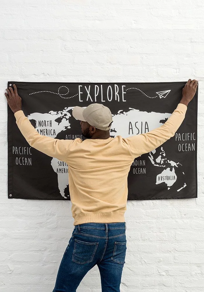 Custom Printed Polyester World Map Banner with Grommets