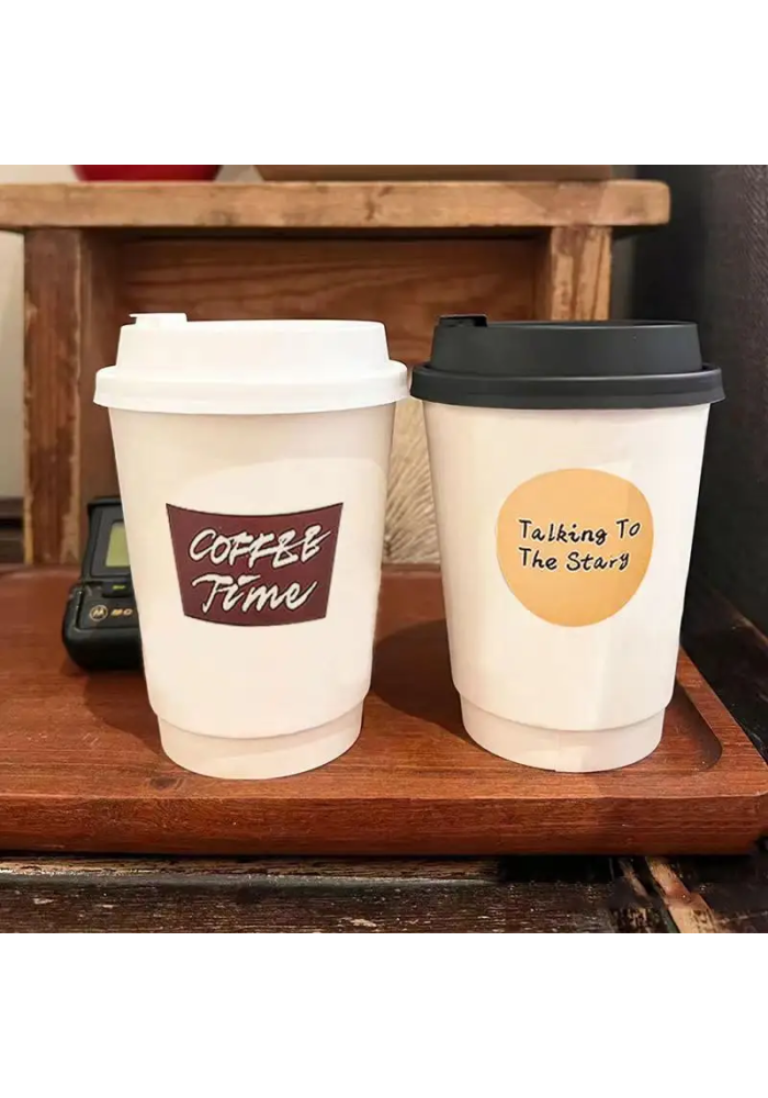 Custom Logo 12 oz Biodegradable Kraft Coffee Cup 500ml Volume Gold Foil Embossed Double Wall Single Paper Paper Craft
