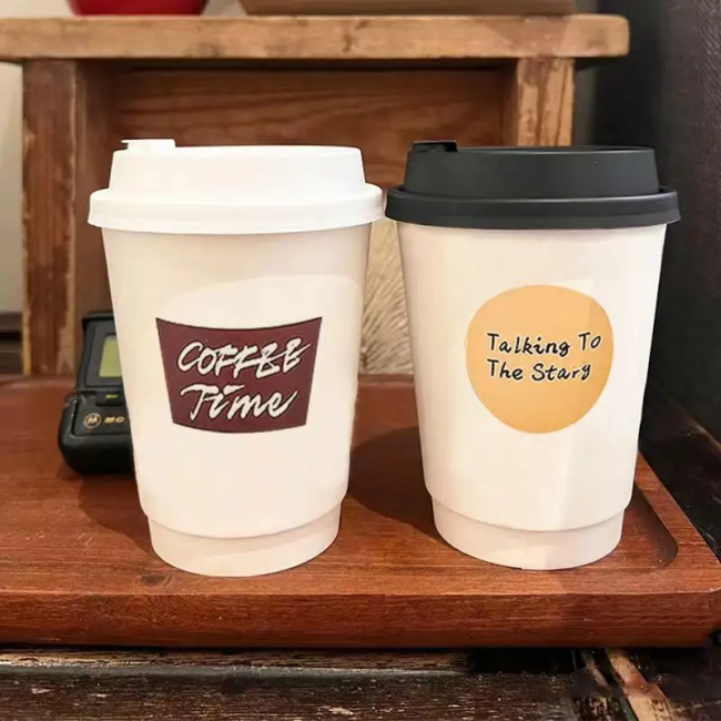 Custom Logo 12 oz Biodegradable Kraft Coffee Cup 500ml Volume Gold Foil Embossed Double Wall Single Paper Paper Craft