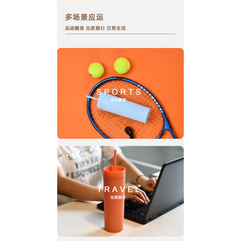 450ml Double-Layer AS Plastic Cup with Straw