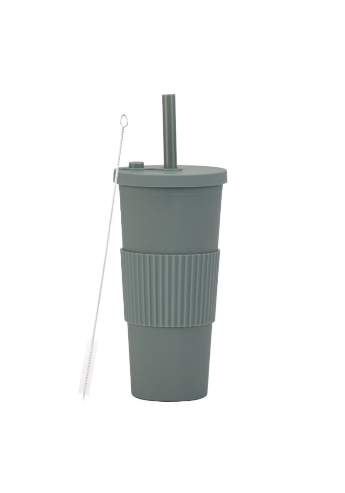 Double-Layer Opaque Plastic Tumbler with Straw