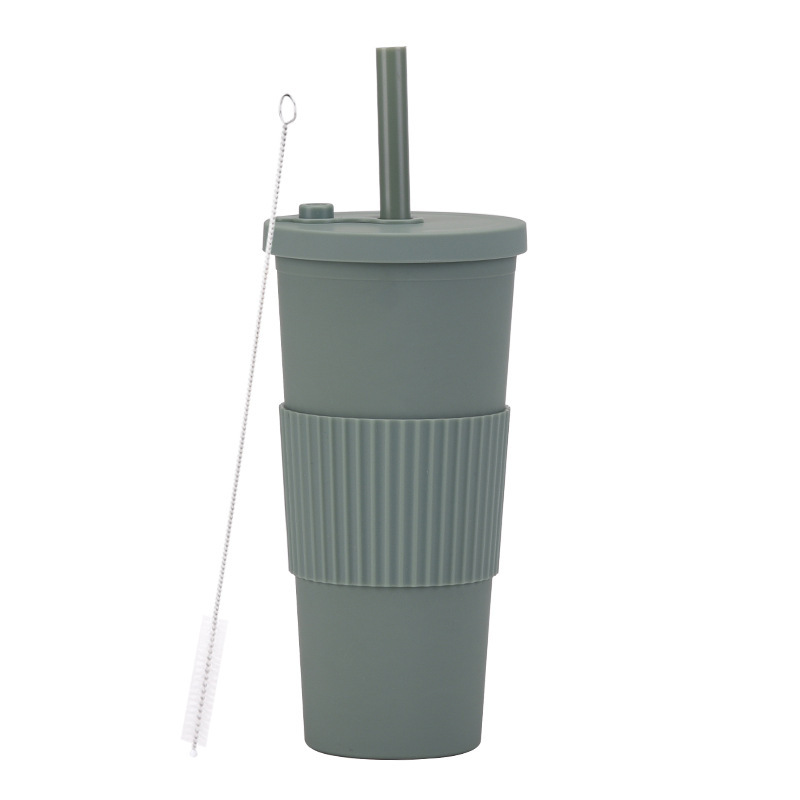 Double-Layer Opaque Plastic Tumbler with Straw