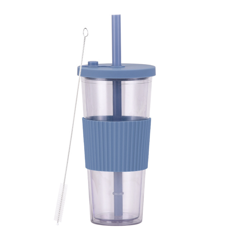 Double-Layer Plastic Tumbler with Straw Double-Layer Plastic Tumbler with Straw
