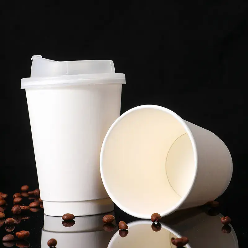 Custom Logo 12 oz Biodegradable Kraft Coffee Cup 500ml Volume Gold Foil Embossed Double Wall Single Paper Paper Craft