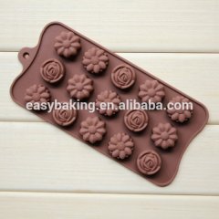 15 Mulden, Rosen-Sonnenblumenblüten-Silikonform, Schokoladenkuchen-Backformen