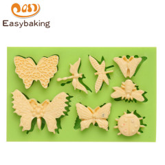 Molde de goma de silicona de mariposa y libélula 3D para decoración de pasteles fondant