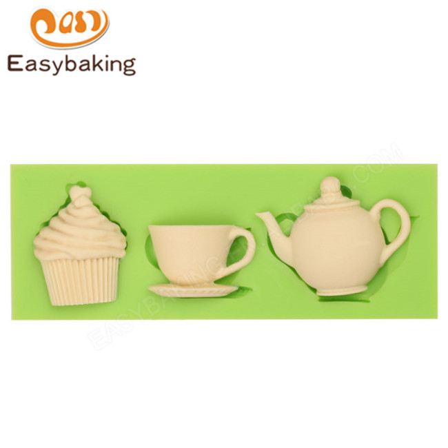 Molde de silicona para cupcakes de té de la tarde de taza de tetera de alta calidad