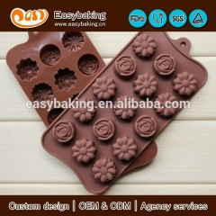 15 Mulden, Rosen-Sonnenblumenblüten-Silikonform, Schokoladenkuchen-Backformen