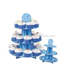 Bunter 3-stöckiger Geburtstags-Cupcake-Ständer aus Pappe für Party-Cupcake-Ständer
