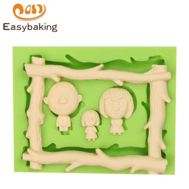 Molde de la decoración de la torta de la pasta de azúcar del silicón de la familia de la forma del marco de madera