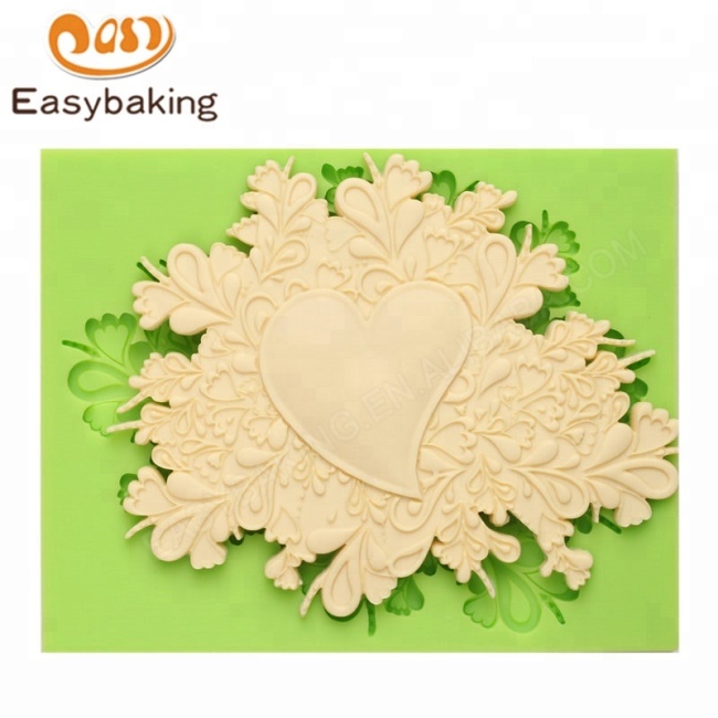 Moule en silicone pour bordure de gâteau en relief avec coeur en dentelle rétro