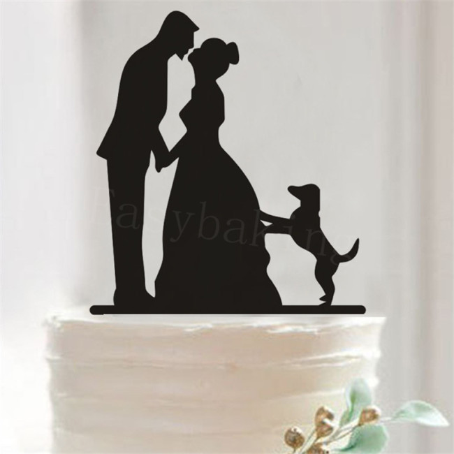 Bride Groom and Dog Acrylic Cake Topper for Wedding Anniversary