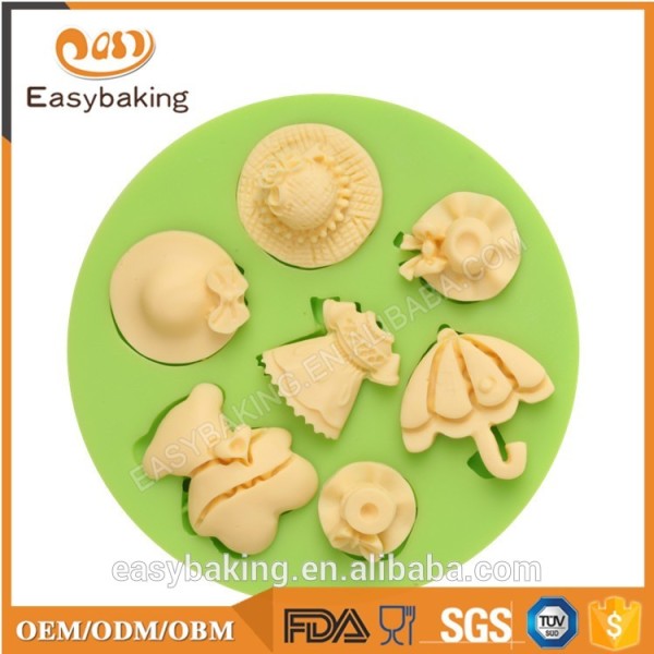 Paraguas de mujer, sombrero, vestido, fondant de silicona, pastel de chocolate, molde decorativo