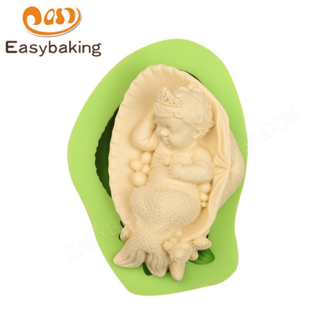 3D Sleeping Baby Infant Mermaid Silicone Fondant Cake Decor Moule