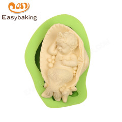 3D bebé durmiente infantil sirena silicona Fondant pastel decoración molde