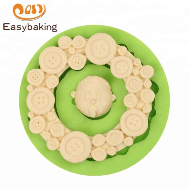 Herramientas de decoración de pasteles con forma de cabeza de bebé con marco de botones de venta directa de fábrica