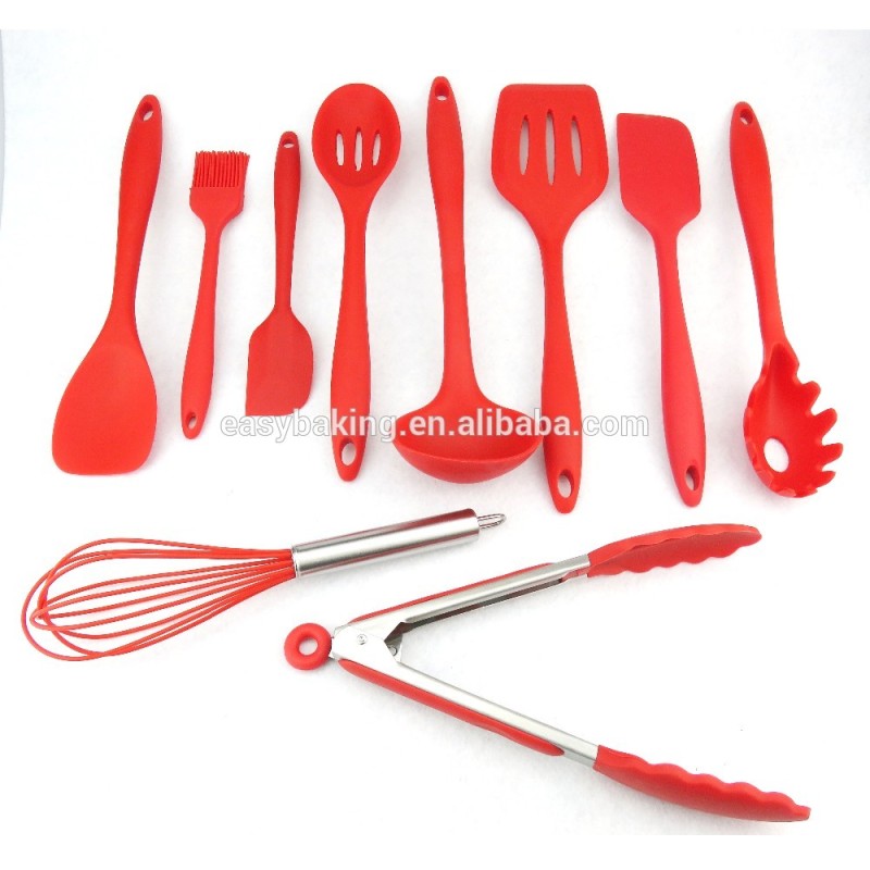 Silicone Kitchen Utensils, Spatula, Ladle, Spaghetti Server 10 Piece Cooking Tools Set