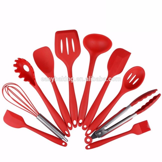 Silicone Kitchen Utensils, Spatula, Ladle, Spaghetti Server 10 Piece Cooking Tools Set
