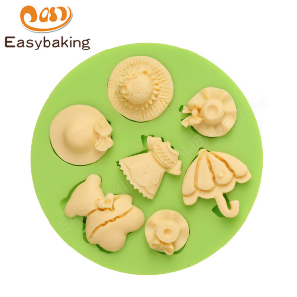 Paraguas de mujer, sombrero, vestido, fondant de silicona, pastel de chocolate, molde decorativo