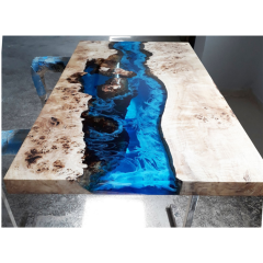 Unique design solid wood crystal clear epoxy resin dining table river live edge table