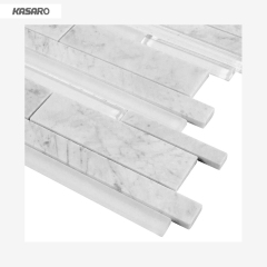 Polished Linear Glass Carrara White Marble Mosaic Bathroom Wall Tile