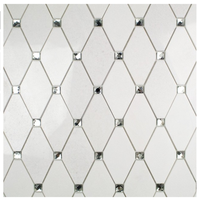 Diamond White  and Mirror Marble and Glass Mosaic Tile
